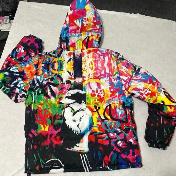 Tango Hotel Mens graphic color puffer jacket, boy praying sz XL was $200 b new - Picture 3 of 8